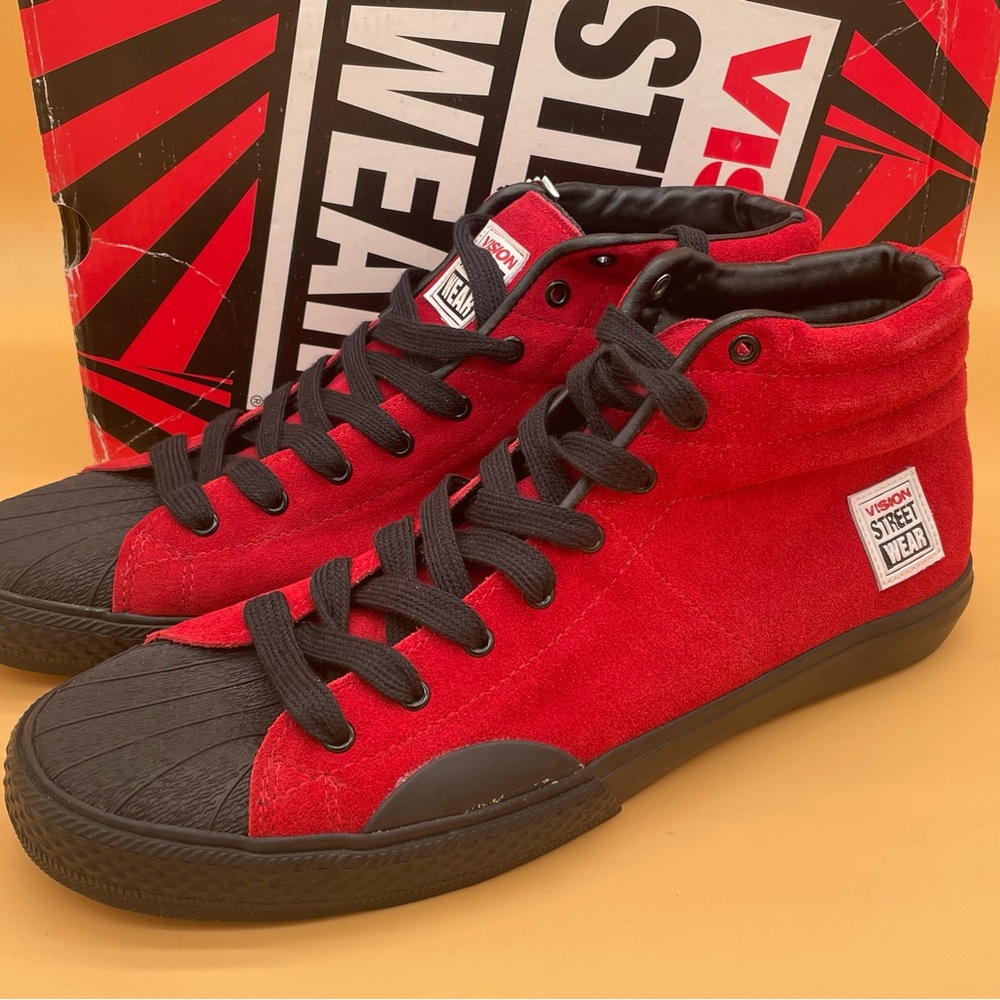 Size 12 Vision Street Wear Hi Top Suede Leather Red Skate Shoes Sneakers